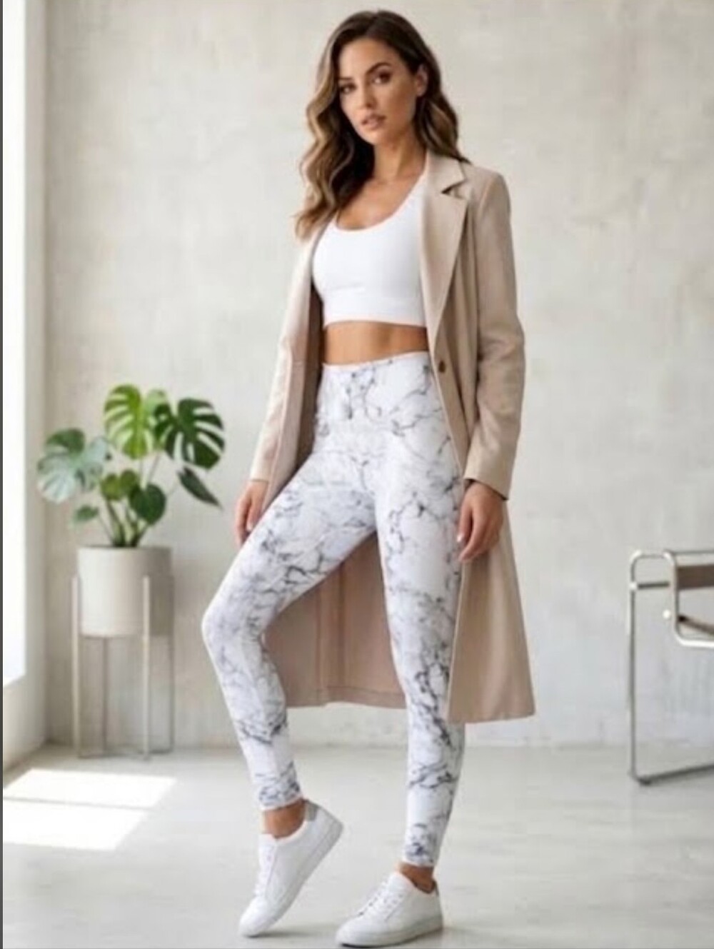 Altar Ego White Marble Pattern Workout Athletic Leggings Casual Wear Size Small